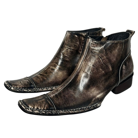 NWOT Fiesso By Aurelio Garcia Men’s Distressed Leather Ankle Boots - Picture 1 of 16